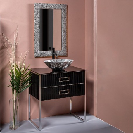 Мебель для ванной Armadi Art Monaco 80 с стеклянной черной столешницей, хром