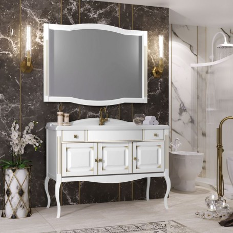 Мебель для ванной Опадирис Лаура 120 цвет белый с патиной (раковина литой мрамор) - Vanna-retro.ru