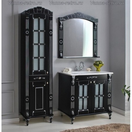 Мебель для ванной Атолл Александрия 80 К (черный / патина серебро) 85х59 см ➦
